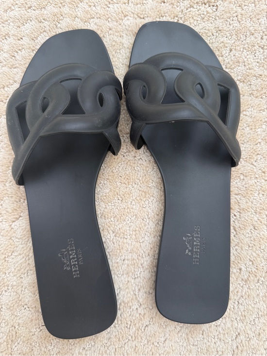 Hermes Shoes - Hermes Black Cutout 'H' Slide Sandals